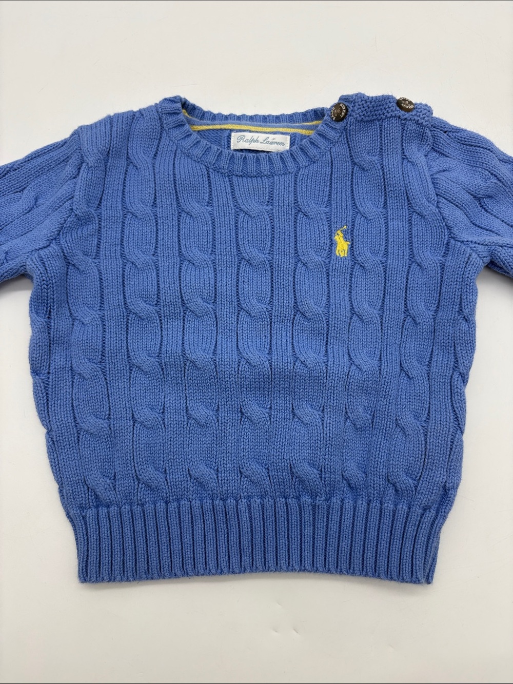 Ralph Lauren Blue Cable Knit Sweater with Yellow Pony